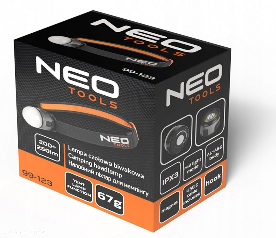 NEO LAMPA CZOŁOWA BIWAKOWA CZOŁÓWKA 250200LM IPX3 99-123 - 4