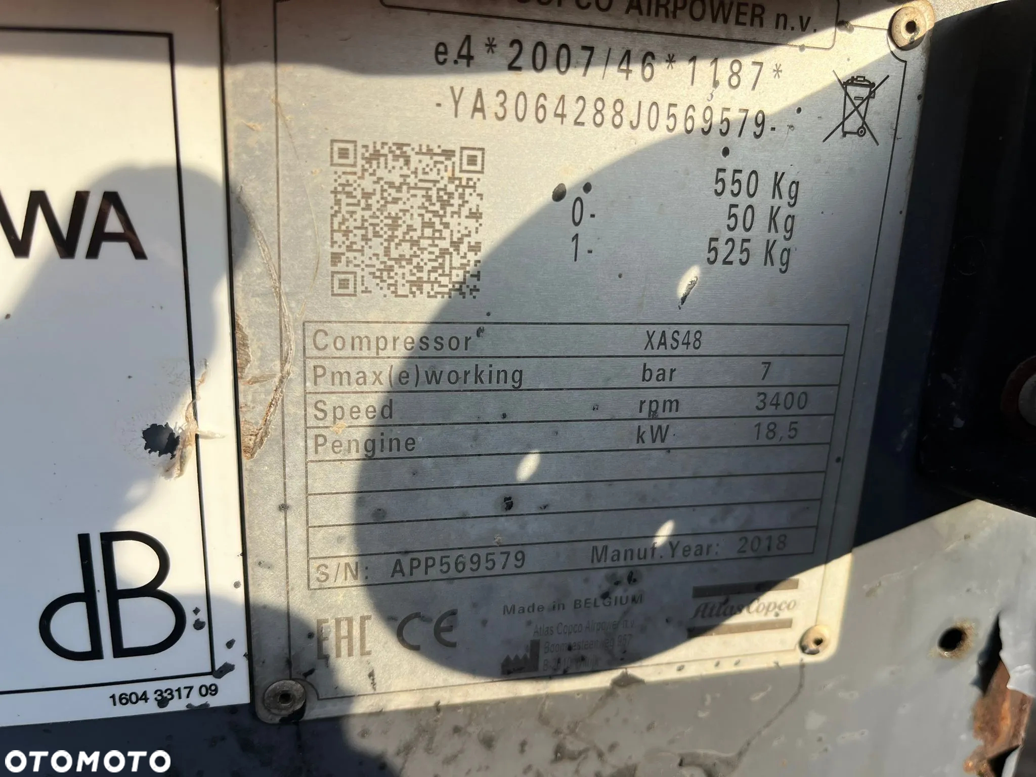 Kompresor, sprężarka śrubowa Atlas Copco XAS48, 2,5m3/min, 2018r. - 10