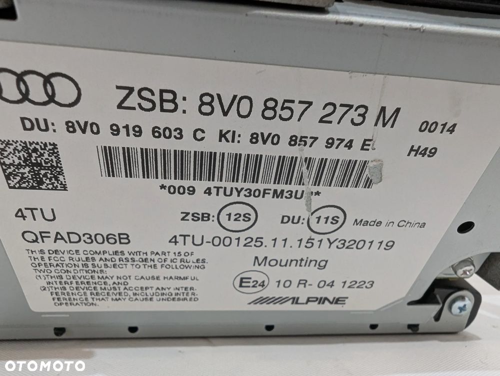 AUDI A3 8V RADIO NAWIGACJA WYŚWIETLACZ CZYTNIK 8V0857273M 8V0035840C - 8