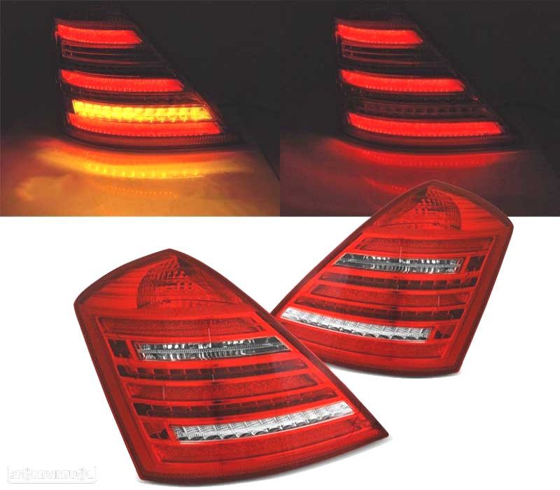 FAROLINS TRASEIROS MERCEDES W221 CLASE S 05-09 LED DINÁMICO LOOK W222 VERMELHO BRANCO - 1