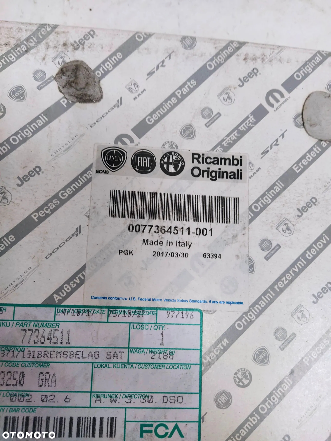 FIAT PEUGEOT TOYOTA CITROEN KLOCKI HAMULCOWE PRZÓD PRZEDNIE Z CZUJNIKIEM NOWY ORYGINAŁ - 2