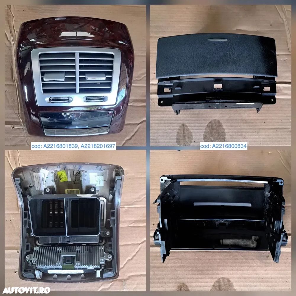 Consola centrala cotiera grila ventilatie cu unitate control clima aeroterma cotiera centrala oglinda retrovizoare torpedou ornament ornamente trim trimuri plansa bord mercedes s-class w221 - 3