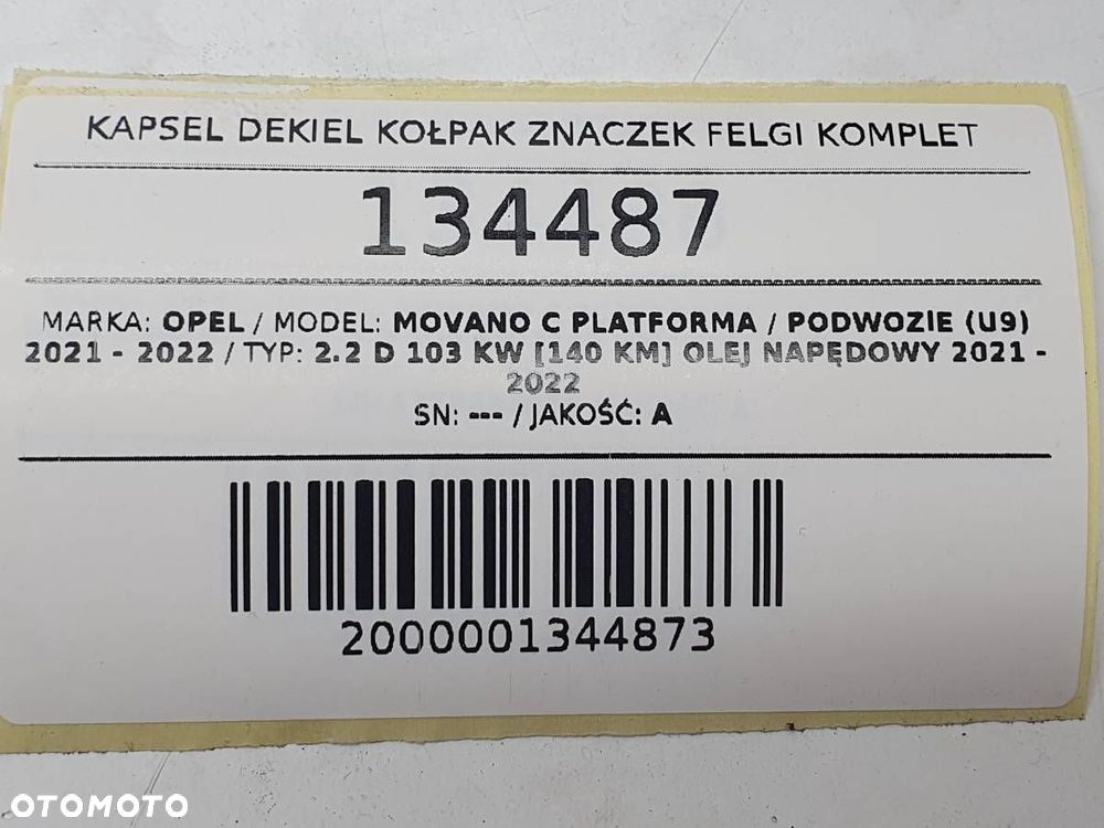 DEKIEL KOŁPAK FELGI KOMPLET OPEL MOVANO C JUMPER BOXER DUCATO 1399951080 - 8