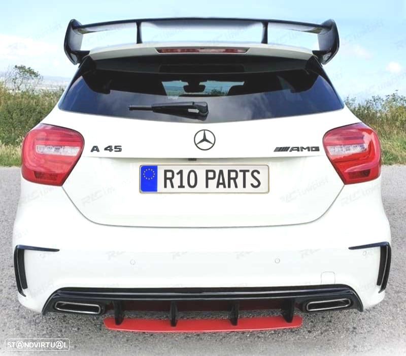 DIFUSOR TRASEIRO MERCEDES CLASSE A W176 AMG 12-18 LOOK A45 AMG PRETO BRILHANTE VERMELHO - 2