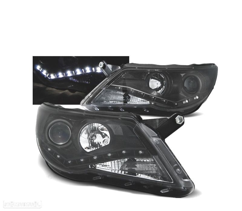 FAROIS FRONTAIS VOLKSWAGEN VW TIGUAN 07-11 LUZ DIURNA LED FUNDO PRETO - 1