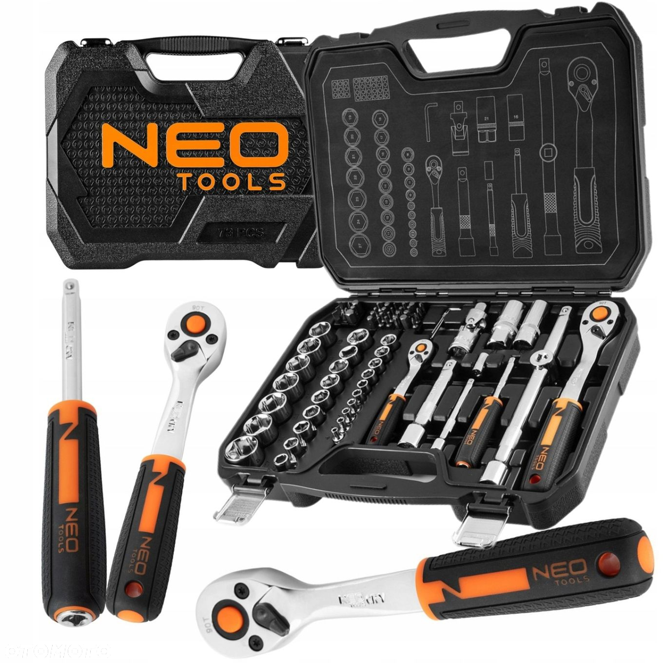 NEO ZESTAW KLUCZE NASADOWE 1/2" 1/4" 73elem CRV BITY TORX NASADKI WALIZKA - 14