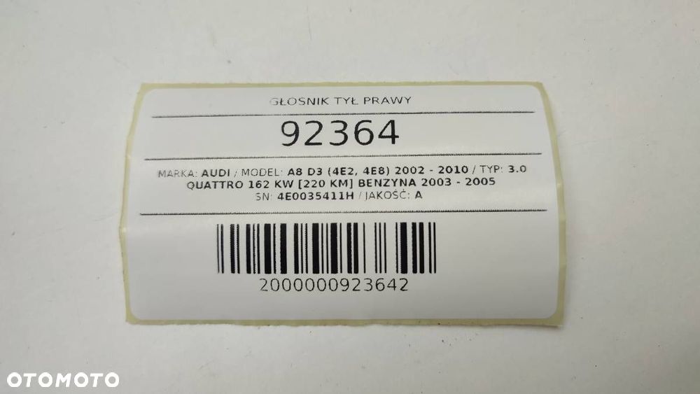 GŁOŚNIK FABRYCZNY TYŁ PRAWY AUDI A8 D3 4E0035411H - 5