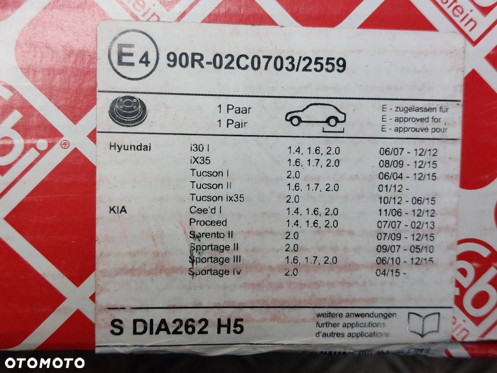 TARCZE HAMULCOWE TYŁ + KLOCKI KIA PROCEED I CEED I FEBI 260mm - 2