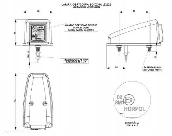 LAMPA OBRYSOWE POMARAŃCZOWA LED NA DACH 12/24V - 2