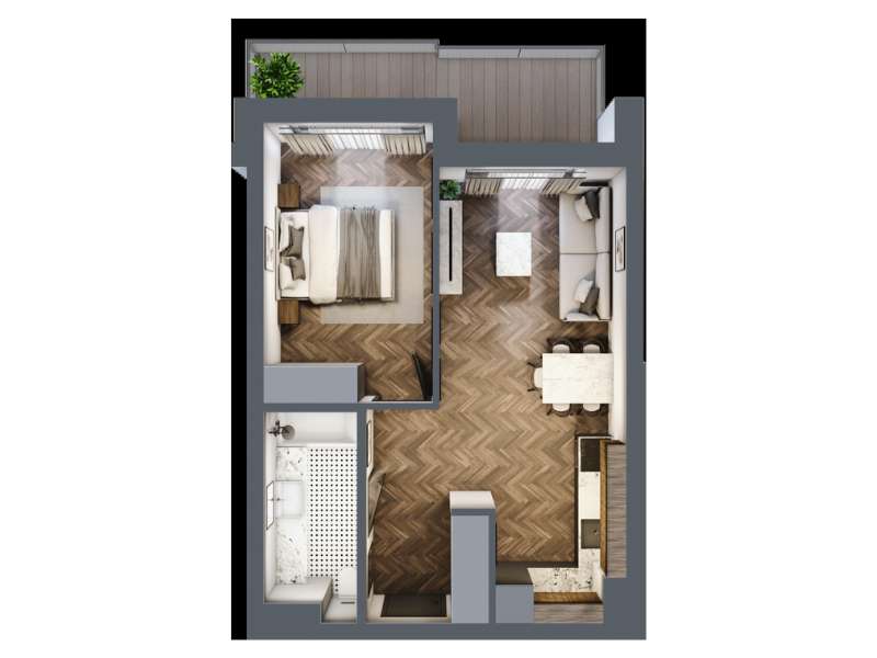Mieszkanie, 41.10m², 2 pokoje, 2 piętro, B-KLM14-LM21, Nowe Horyzonty