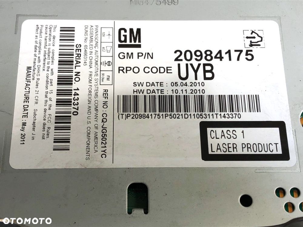 RADIO  CHEVROLET CRUZE liftback (J305) 2010 - 2022 1.6 91 kW [124 KM] benzyna 2011 - 2022 20984175 - 4