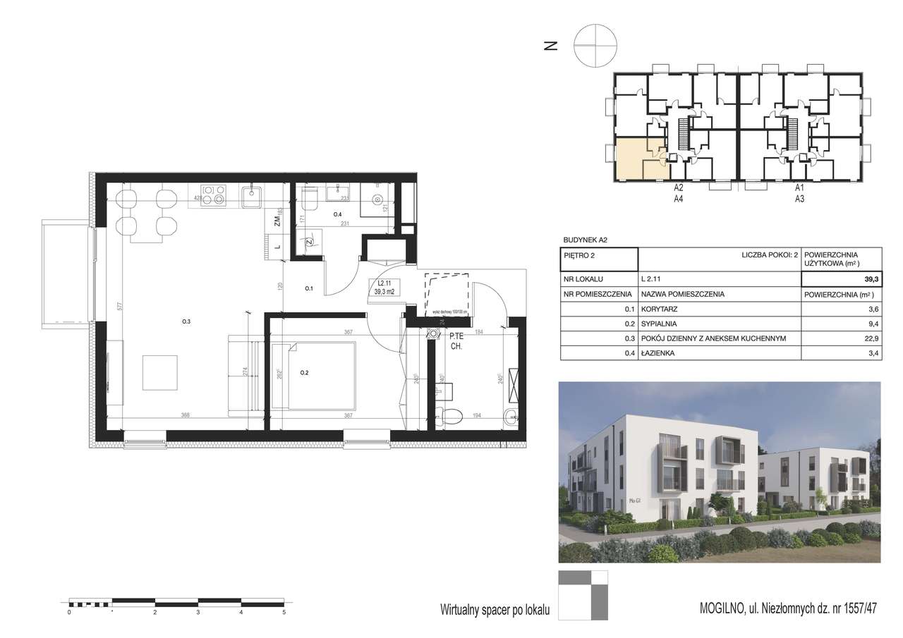 NOWE mieszkanie 2 pokojowe Mogilno/ 39,3m2 +balkon 2,5 m2