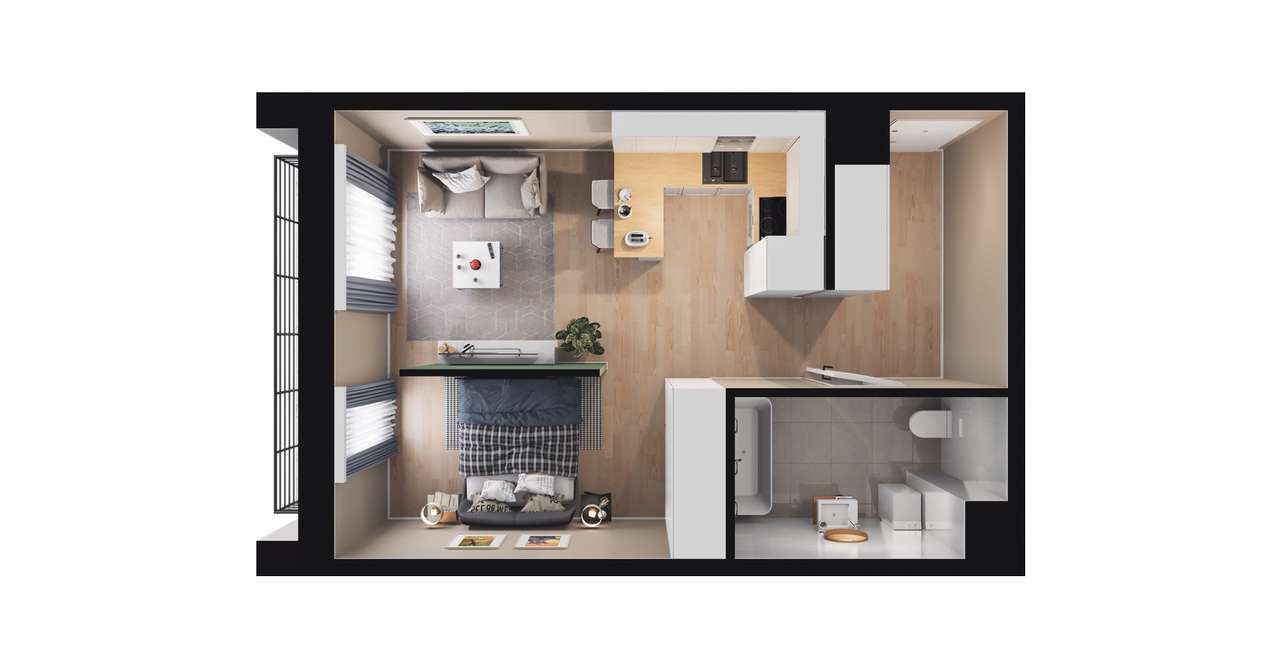 1-pokojowe mieszkanie 34m2 + balkon - Pełny obrazek: 2/23