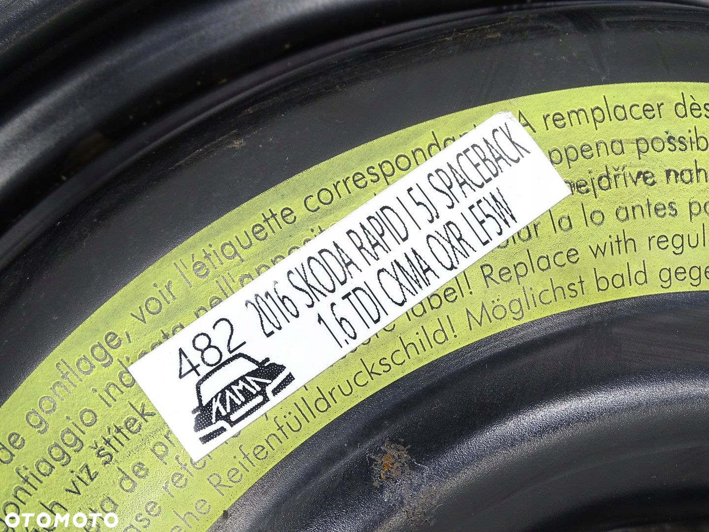 KOŁO DOJAZDOWE ZAPASOWE R16 SKODA RAPID I 5J 5X100 3.5J ET38 6R0601027Q - 8