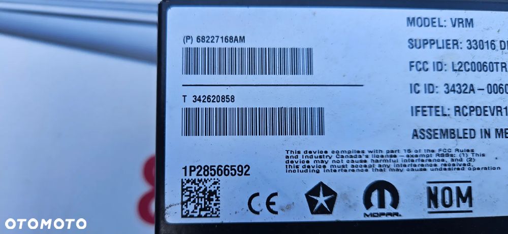 Chrysler Pacifica 2016- Moduł sterowania wideo Sterownik VRM dvd  P68227168AM 68227168AM - 4