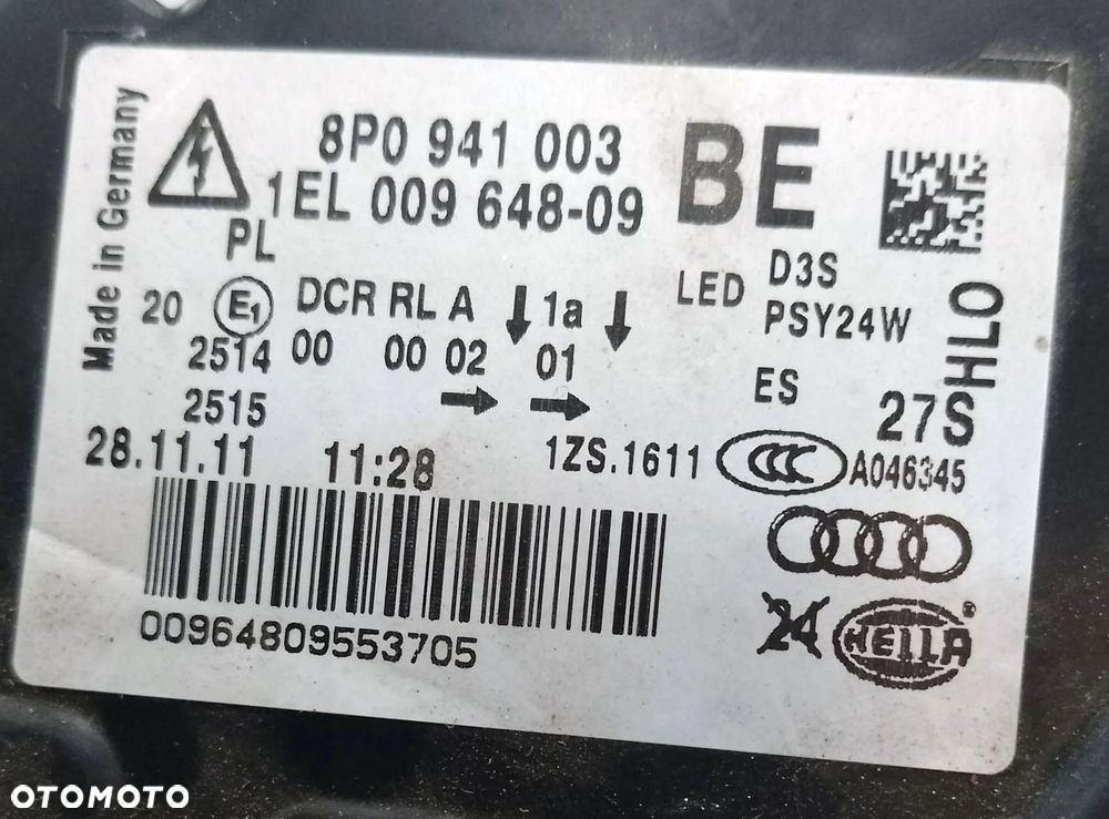 AUDI A3 8P 8P LIFT LAMPA LEWA BI XENON EUROPA 8P0941003BE - 8