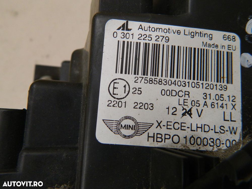Far stanga Mini Cooper R56 facelift Bi-Xenon Adaptiv, 2010, 2011, 2012, 2013, 2014, 2015,  cod origine 301225279. - 5