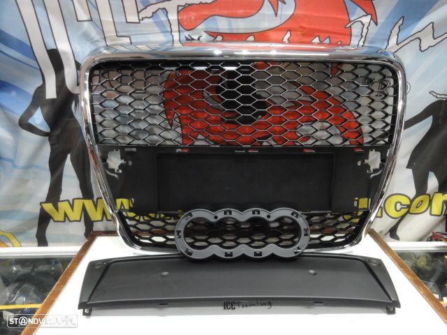 Grelha frontal Audi A6 C6 04-11 com aro cromado RS LOOK com suporte para símbolo - 1