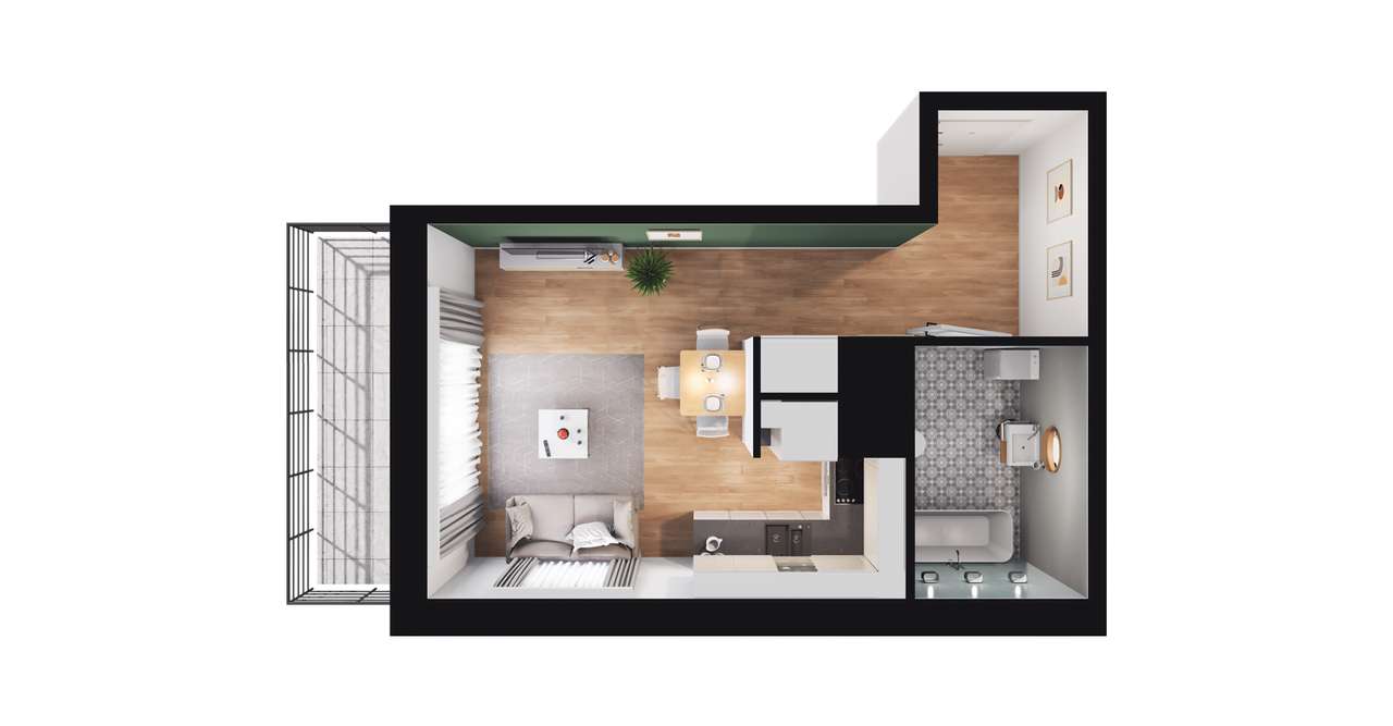 1-pokojowe mieszkanie 28m2 + balkon - Pełny obrazek: 3/13