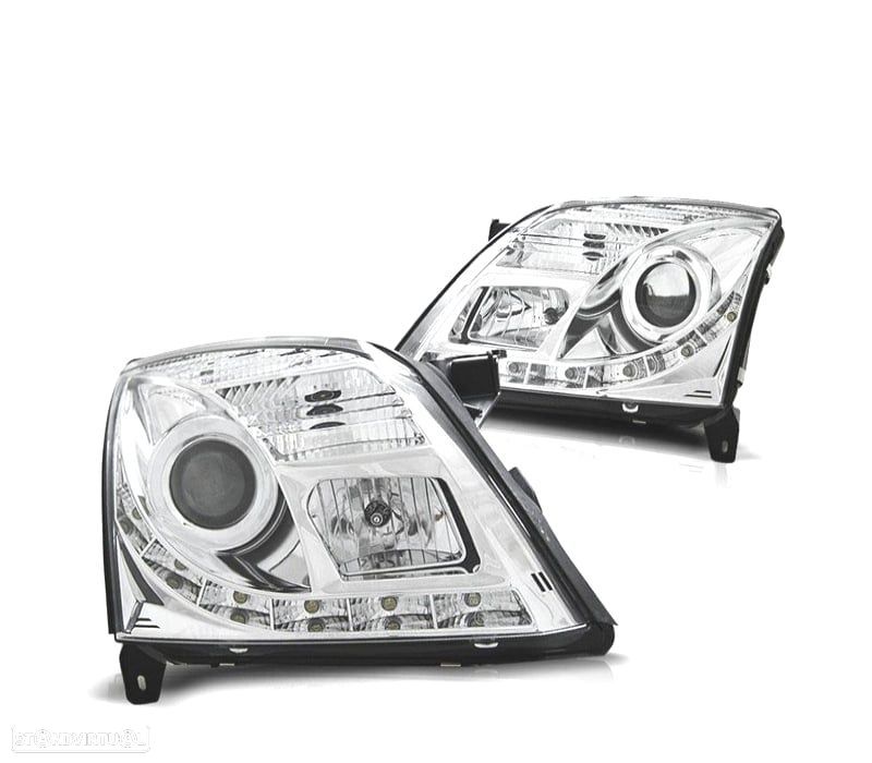 FARÓIS OPEL VECTRA C 02-05 LUZ DIURNA FUNDO CROMADO - 1