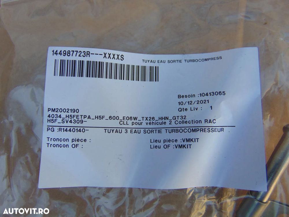 Conducta apa Renault  Dacia 1.0 cod 144987723r conducta ulei - 2