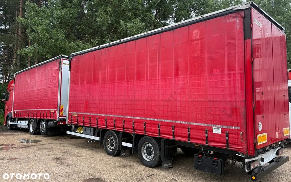 DAF XF460 SUPER SPACE CAB 6x2 JUMBO OŚ PODNOSZONA AUTOMAT ZABUDOWA WIELTON FIRANKA DŁ:7.80m + PRZYCZEPA TANDEM WIELTON FIRANKA DŁ:7.80m OSIE BPW ZESTAW PRZESTRZENNY PRZEJAZDOWY 120m3 ŁADNY - 4