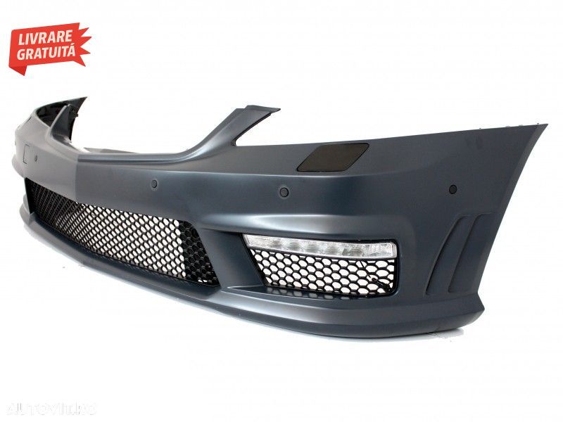 Bara Fata Mercedes S-Class W221 (2005-2012) S63 S65 Design cu Grila Centrala Negru- livrare gratuita - 3
