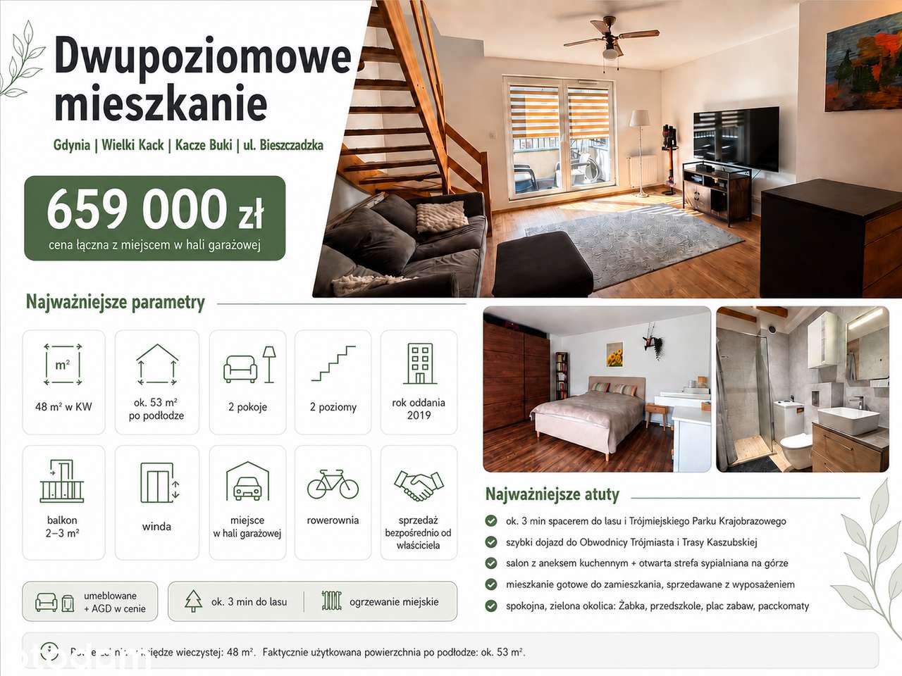 Dwupoziomowe | Zielona okolica | Wielki Kack | miejsce w garażu