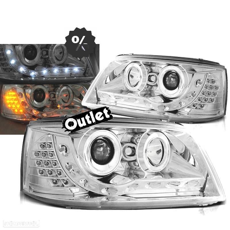 R012882C1 CONJUNTO DE FARÓIS VOLKSWAGEN VW T5 03-09 DAYLIGHT LEDS CROMADOS - 1