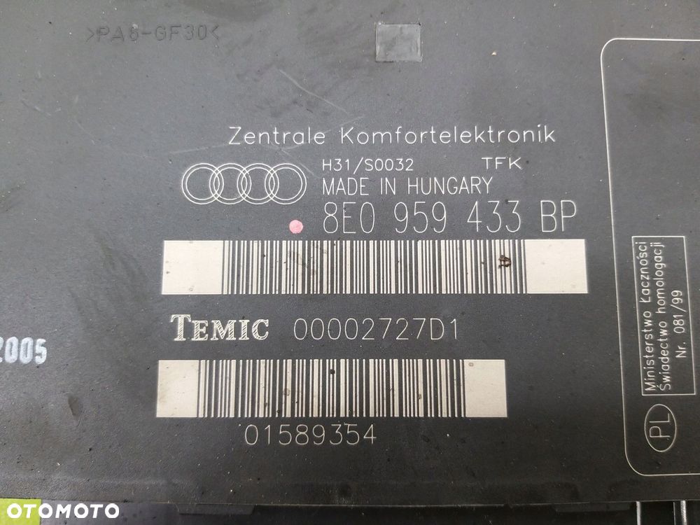 Moduł KOMFORTU sterownik Audi A4 B7 8F 2,0 TDI 2004-2007 R 8E0959433BP - 3