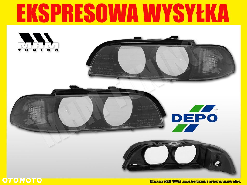 REFLEKTORY SZKLA KLOSZ kpl BLACK CZARNE DEPO TUNING BMW 5 E39 1996-2000 - 2