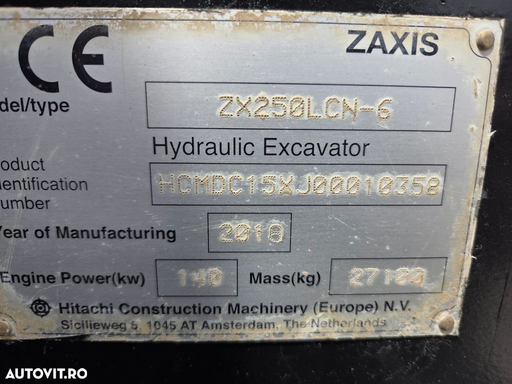 Hitachi ZX250, 6.535h, cupa NOUA 1,55mc, Masa 27,2tone, 2018, INGUST latime 2,99m, adancime sapare 7m, consum mediu 12,6l/h, lant 80% ok doar 620h deplasare, camera spate si laterale, inst picon, inst rotire, Isuzu 173CP, posibil leaasing-PROMOTIE 89.900 EUR - 23