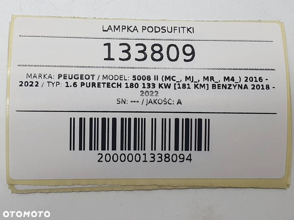 LAMPKA PODSUFITKI SZYBERDACH PEUGEOT 5008 II 2019 EUROPA - 9