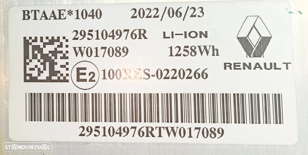 Bateria Renault Captur Híbrido 2022, com cerca de 22 000 kms, ref: 295104976R. - 2
