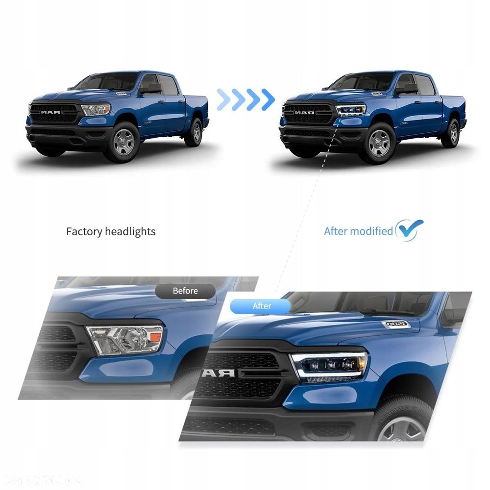 reflektor lampa kpl vland full bi led neon tuning dodge ram v 5 1500 19-24 - 7