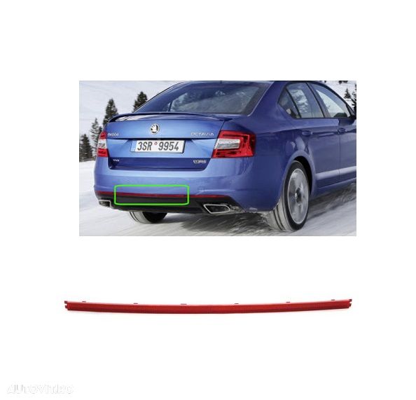 Element reflectorizant catadioptru Skoda Octavia 3 (5e), 03.2017-09.2020, model RS; Centrala, Spate, rosu-fumuriu, OE, 5E0945104B, 5E0945104A - 1