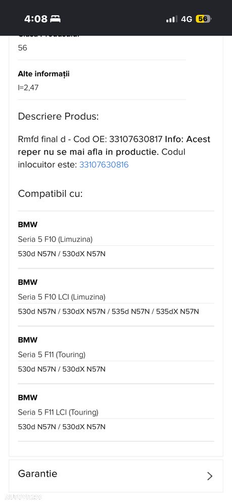 Diferențial / Grup spate BMW Seria 530 dx 530D 5 F10 F11 (Carcasă mare) - Raport 2.47 Coduri 33107630816 (ștanțat scurt ca 7630816-05) 7630817 - 4