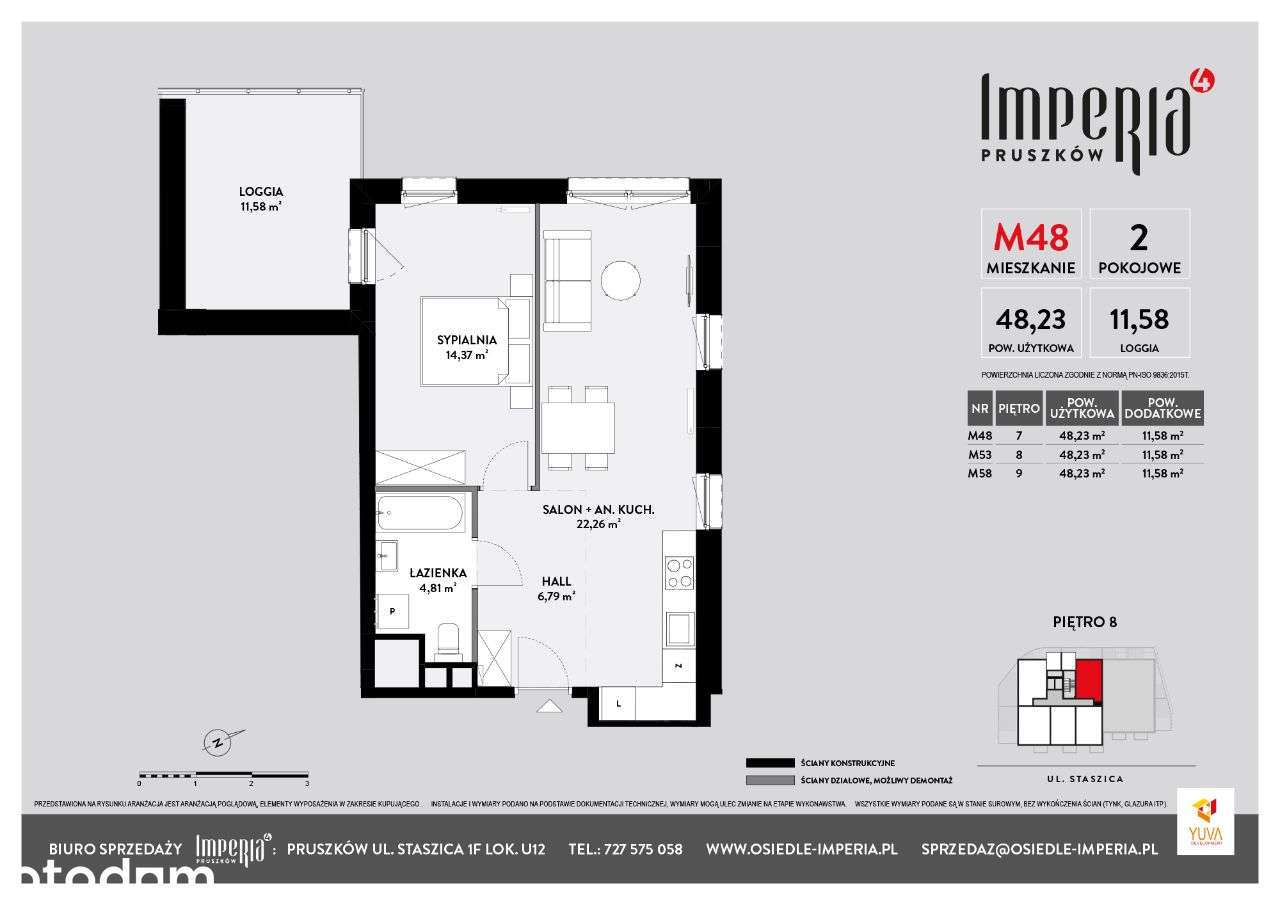 M53 mieszkanie 2 pokojowe z balkonem 48,23 m2