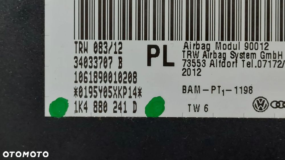 PODUSZKA AIR BAG FOTELA KIEROWCY LEWA SKODA OCTAWIA R2012 NR 1K4880241D - 2