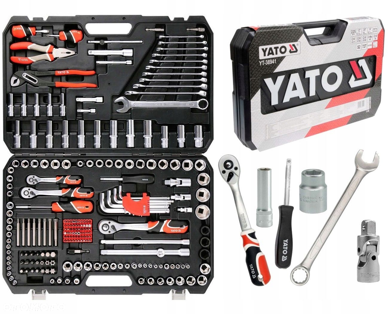 YATO ZESTAW XXL 225el KLUCZE NASADOWE 1/4" 3/8" 1/2" NASADKI PŁASKIE TORX - 9