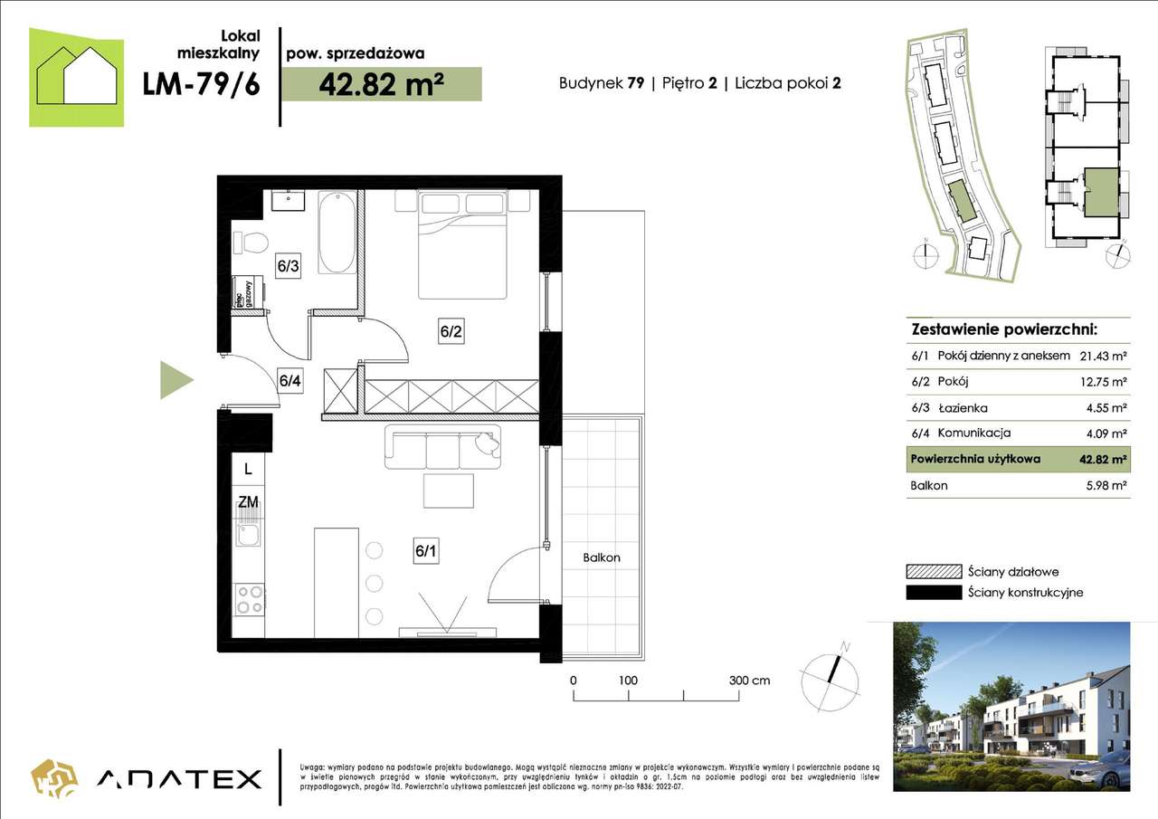 Przestronne 42.82 m2 || 2 POKOJE + BALKON