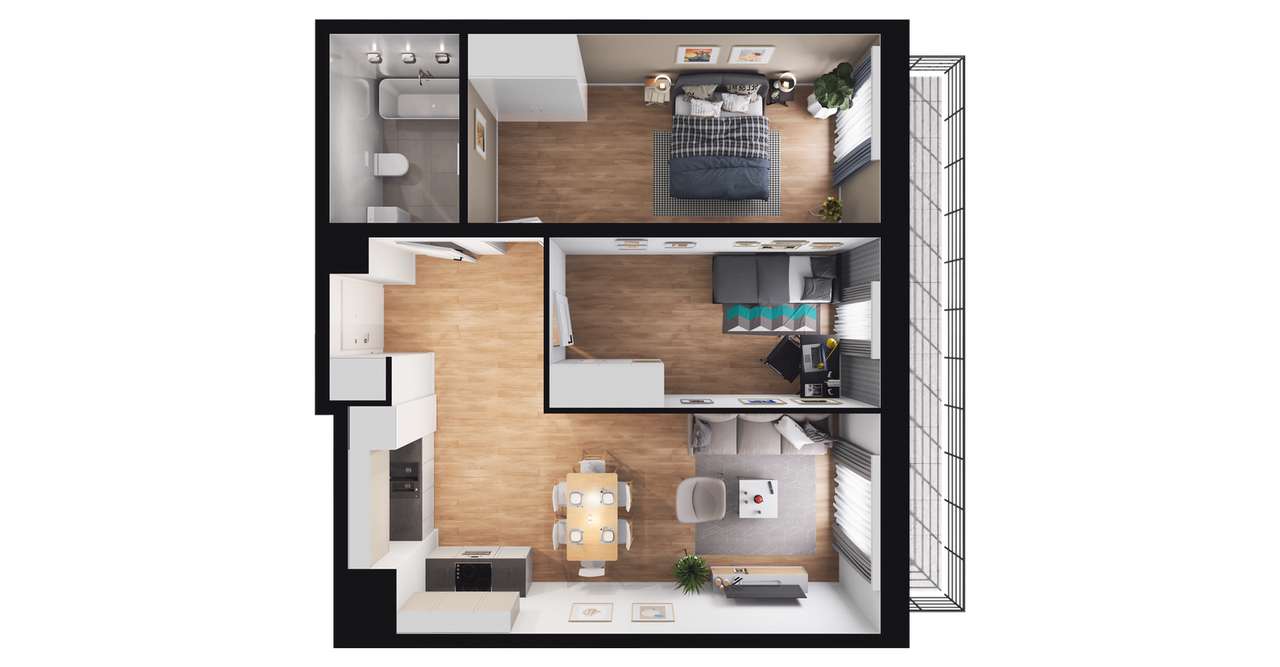 3-pokojowe mieszkanie 57m2 + balkon Bezpośrednio - Pełny obrazek: 2/11