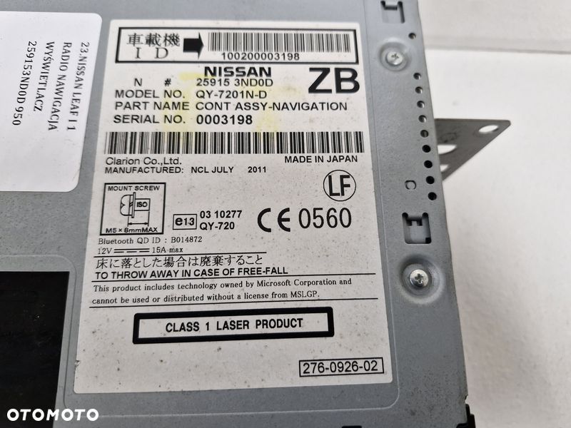 NISSAN LEAF I 1 RADIO NAWIGACJA WYŚWIETLACZ 259153NDOD - 4