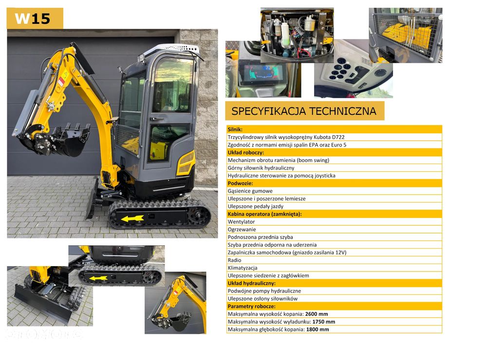 Inny Minikoparka 1.5T | Silnik Kubota | Nowa | Łyżka skarpowa | Ramię skrętne | Klimatyzacja | - 18