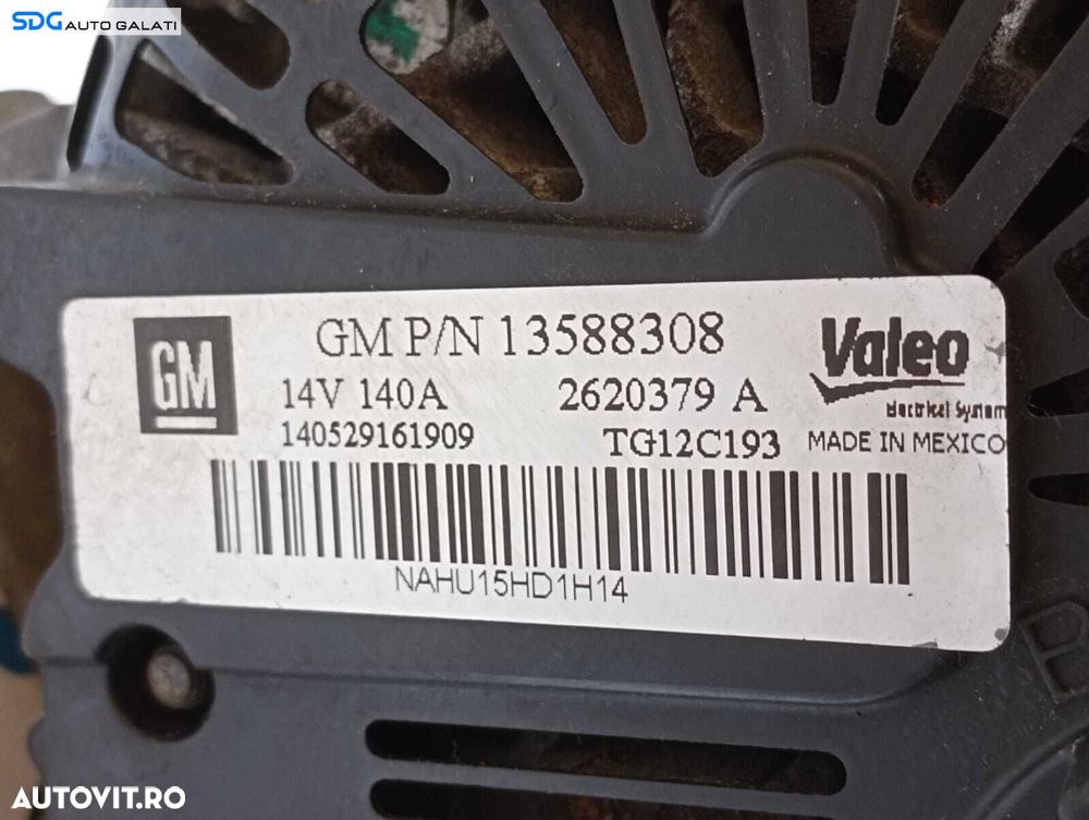 Alternator Valeo 140A Opel Meriva B 1.3 CDTI 2010 - 2017 Cod 13588308 TG12C193 [M6801] - 2