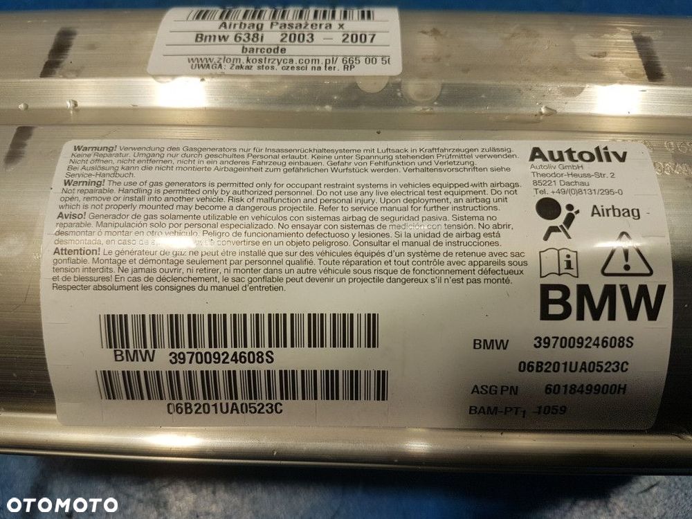 BMW 6 E63 AIRBAG PASAŻERA 601849900H - 3