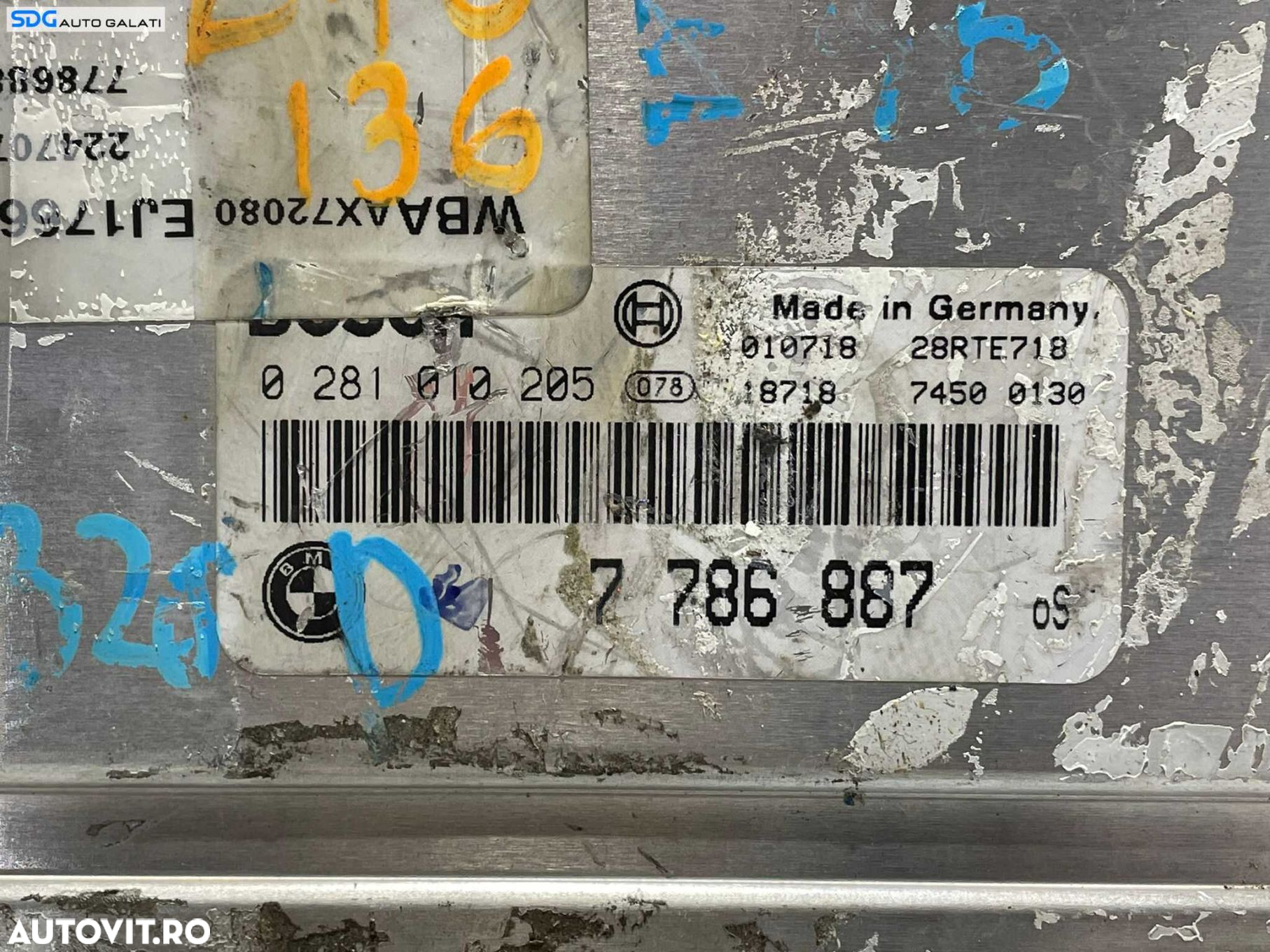 Kit Pornire ECU Calculator Cheie Chei Cip Imobliziator Motor Bosch BMW Seria 3 E46 2.0 Diesel 1998 - 2005 Cod 7786887 0281010205 6908767 [L2755] - 2