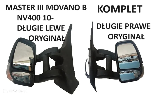 LUSTERKO MASTER MOVANO III INTERSTAR 10- DŁUGIE ORYGINAŁ LEWE, PRAWE- WKŁADY, KIERUNKI, OBUDOWY ORYGINAŁ