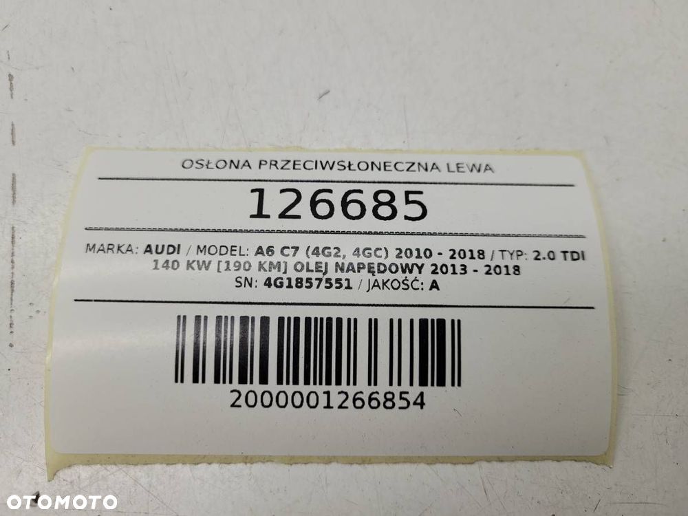 OSŁONA PRZECIWSŁONECZNA LEWA SŁONECZNIK AUDI A6 C7 2018 EU - 4