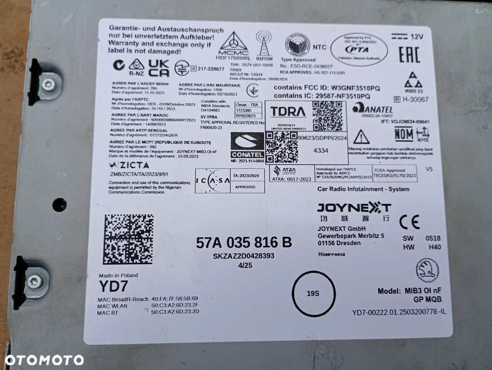 Skoda NAWIGACJA MULTIMEDIA CZYTNIK MIB3 57A035816B IDEAŁ - 5
